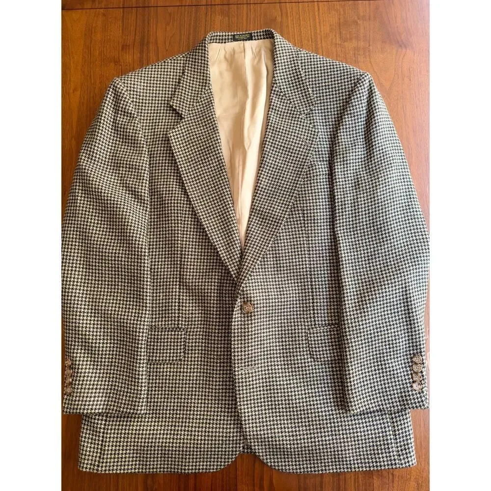 Oscar de la Renta Vintage Houndstooth Wool Tweed Sport Coat 43R